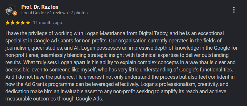 Google review: Prof. Dr. Razvan Ion