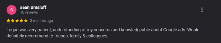 Google review: Sean Bresloff